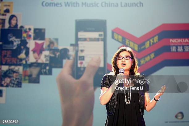 Chris Leong, President, Greater China, South Korea and Japan Region, Nokia gives a speech during the Nokia "Comes With Music" China Launch on April...