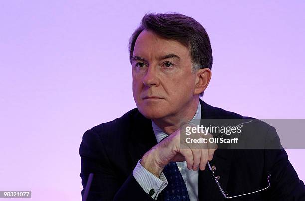 Business Secretary Lord Mandelson waits to speak during the Labour party's first press conference of the election campaign in Westminster on April 8,...