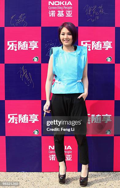 China's singer Miriam Yeung attends the Nokia "Comes With Music" China Launch on April 8, 2010 in Beijing, China. Nokia today further increases its...