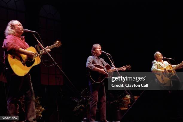 Crosby, Stills & Nash performing at the Warfield Theater in San Francisco on November 11 1991 L-R David Crosby, Graham Nash, Stephen Stills.