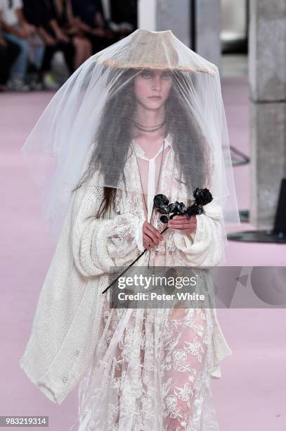 Model walks the runway during the Ann Demeulemeester Menswear Spring/Summer 2019 show as part of Paris Fashion Week on June 22, 2018 in Paris, France.