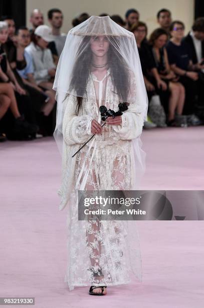 Model walks the runway during the Ann Demeulemeester Menswear Spring/Summer 2019 show as part of Paris Fashion Week on June 22, 2018 in Paris, France.