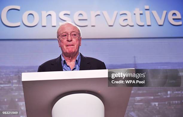 Actor Sir Michael Caine attends the launch of the Conservative's new 'National Citizens Service' on April 8, 2010 in London, England. The General...