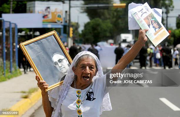 Woman participates in a march organized by social organizations to ask for a public apology by the Salvadorean Government for the lack of...