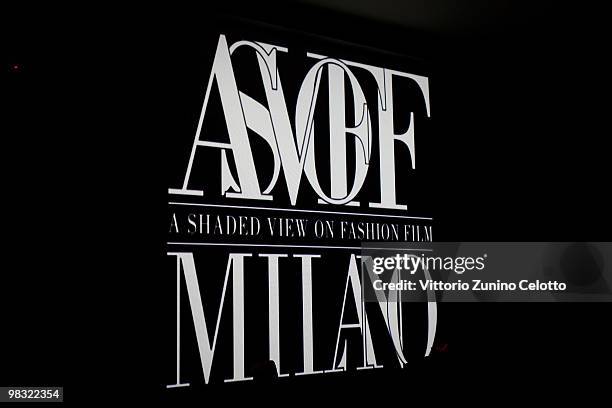 The logo of "A Shaded View On Fashion Film" Film Festival is displayed at Palazzo Morando on April 8, 2010 in Milan, Italy.