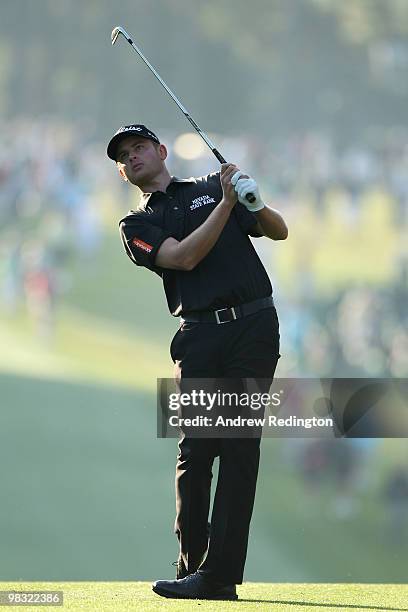 John Merrick hits his approach shot on the first hole during the first round of the 2010 Masters Tournament at Augusta National Golf Club on April 8,...