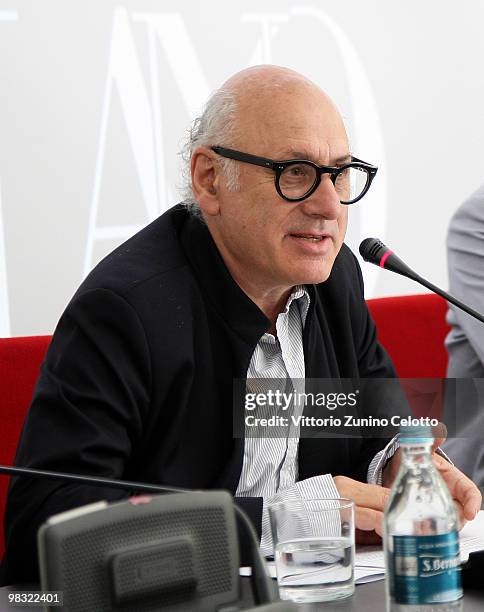 Composer Michael Nyman attends "A Shaded View On Fashion Film" Film Festival Press Conference held at Palazzo Morando on April 8, 2010 in Milan,...