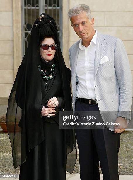 Diane Pernet and Massimiliano Finazzer Flory attend "A Shaded View On Fashion Film" Film Festival Press Conference held at Palazzo Morando on April...