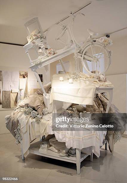 Happy Frette To You' by Angelo Figus is displayed at Palazzo Morando during "A Shaded View On Fashion Film" Film Festival Press Conference on April...