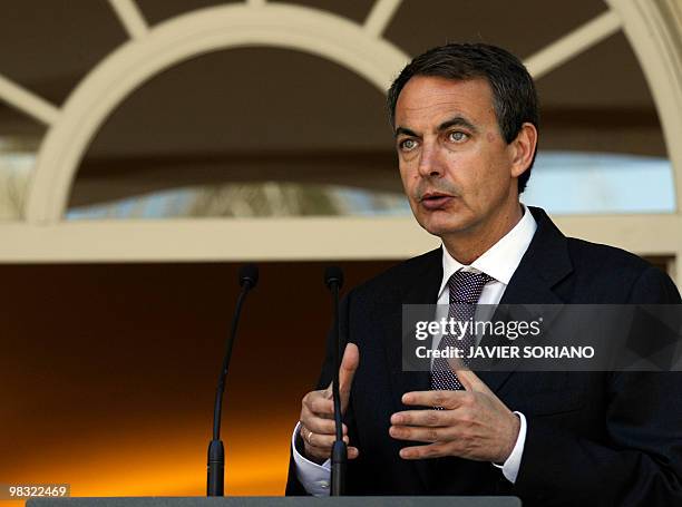 Spain's Prime Minister Jose Luis Rodriguez Zapatero attends a press conference after a meeting with Lebanon's counterpart Saad Hariri at Moncloa...
