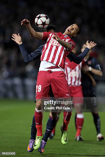 Marouane Chamakh of Bordeaux during the UEFA Champions League quarter final second leg match between Bordeaux and Olympique Lyonnais at Stade...