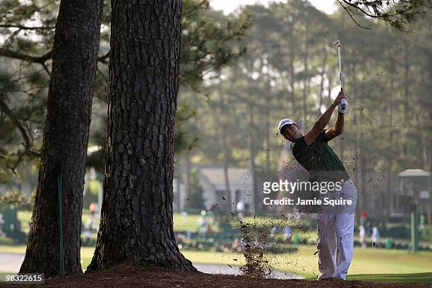 Martin Kaymer of Germany hits a shot on the first hole during the first round of the 2010 Masters Tournament at Augusta National Golf Club on April...