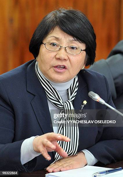 Kyrgyz interim leader Roza Otunbayeva gives a news conference in Bishkek on April 8, 2010. The new rulers of Kyrgyzstan told toppled President...