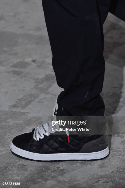 Model, shoes detail, walks the runway during the Maison Mihara Yasuhiro Menswear Spring/Summer 2019 show as part of Paris Fashion Week on June 22,...