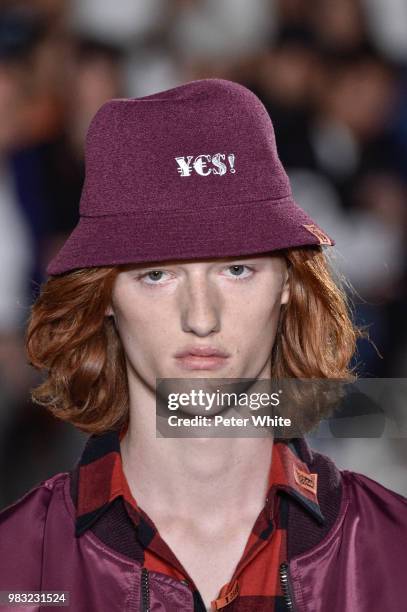 Model walks the runway during the Maison Mihara Yasuhiro Menswear Spring/Summer 2019 show as part of Paris Fashion Week on June 22, 2018 in Paris,...