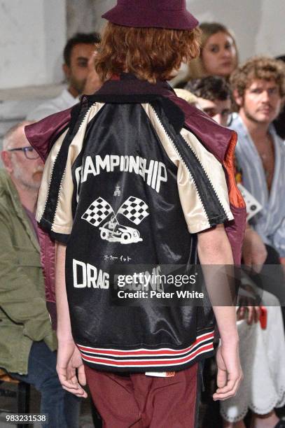 Model, fashion detail, walks the runway during the Maison Mihara Yasuhiro Menswear Spring/Summer 2019 show as part of Paris Fashion Week on June 22,...