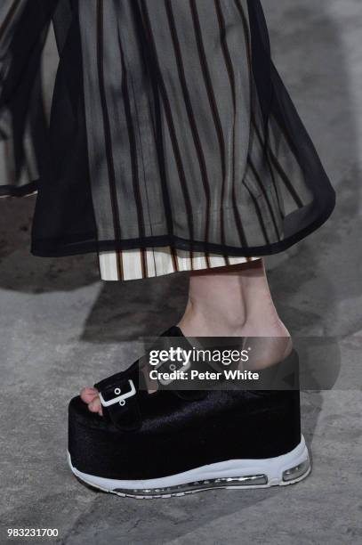 Model, shoes detail, walks the runway during the Maison Mihara Yasuhiro Menswear Spring/Summer 2019 show as part of Paris Fashion Week on June 22,...