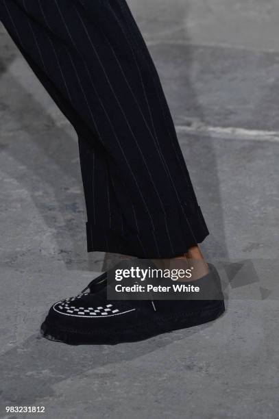 Model, shoes detail, walks the runway during the Maison Mihara Yasuhiro Menswear Spring/Summer 2019 show as part of Paris Fashion Week on June 22,...