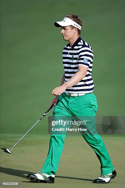 Luke Donald of England walks across the second green during the first round of the 2010 Masters Tournament at Augusta National Golf Club on April 8,...