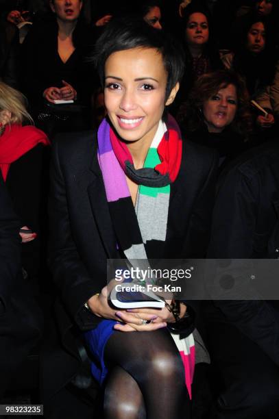 Actress/ Miss France 2000 Sonia Rolland attends the Sonia Rykiel - PFW - Ready To Wear - Fall/Winter 2011 - Front Row at the Halle Freyssinet on...