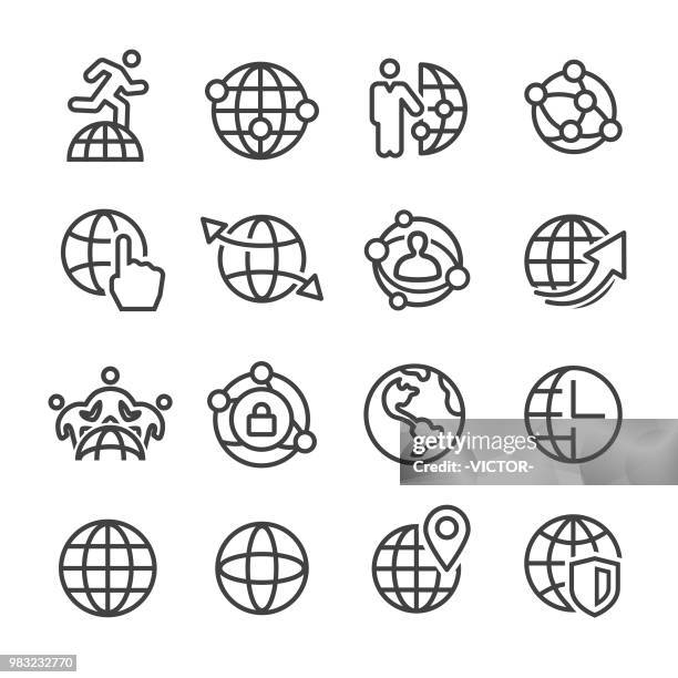 globe and communication icon - line series - equator line stock illustrations