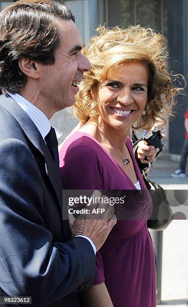 Former Spanish Prime Minister Jose Maria Aznar and and his wife Ana Botella arrive in Sevilla on April 8, 2010 to commemorate the composition of the...