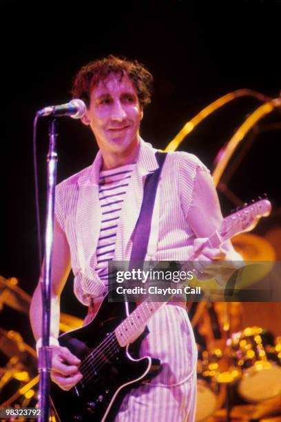 Pete Townshend performing with The Who at the Oakland Coliseum Arena on October 25, 1982. He plays a Giffin-Schecter Telecaster style guitar.