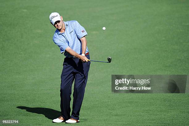 Bill Haas hits a shot on the second hole during the first round of the 2010 Masters Tournament at Augusta National Golf Club on April 8, 2010 in...