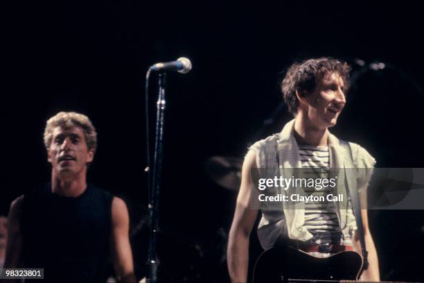 Roger Daltrey and Pete Townshend performing with The Who at the Oakland Coliseum Arena on October 25, 1982.