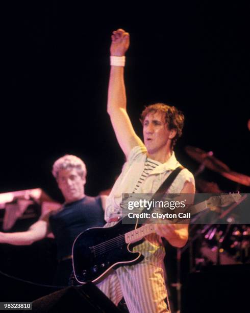 Roger Daltrey and Pete Townshend performing with The Who at the Oakland Coliseum Arena on October 25, 1982. Townshend plays a Giffin-Schecter...