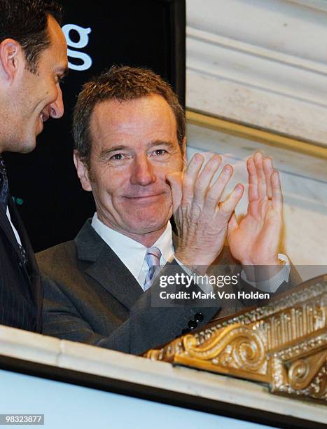 Actor Bryan Cranston rings the opening bell at the New York Stock Exchange on April 8, 2010 in New York City.