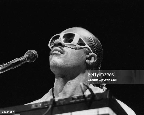 Stevie Wonder performing at the Oakland Coliseum on June 16, 1985.