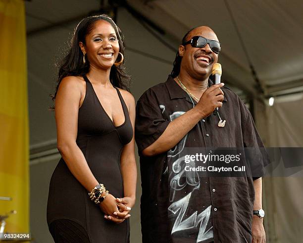 Stevie Wonder and his daughter, Aisha Morris, at the start of his set at the New Orleans Jazz & Heritage Festival on May 2, 2008.