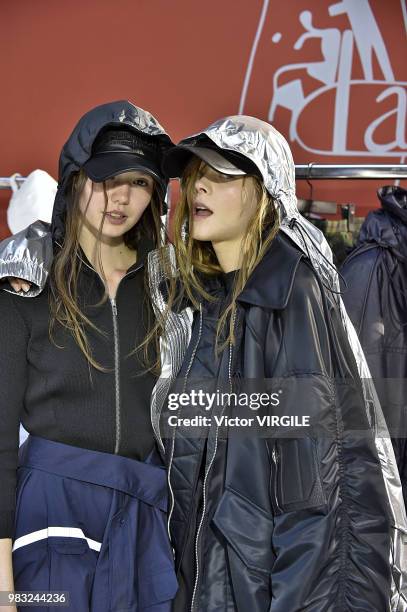 Model backstage during the Juun J Menswear Spring/Summer 2019 fashion show as part of Paris Fashion Week on June 22, 2018 in Paris, France.