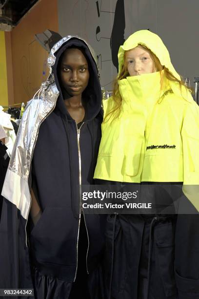 Model backstage during the Juun J Menswear Spring/Summer 2019 fashion show as part of Paris Fashion Week on June 22, 2018 in Paris, France.