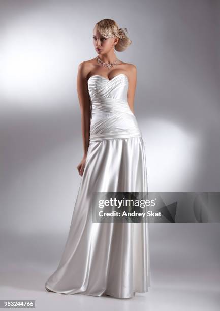 young beautiful woman in a wedding dress - longnose gar stock pictures, royalty-free photos & images