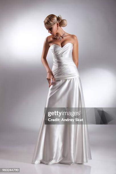 young beautiful woman in a wedding dress - longnose gar stock pictures, royalty-free photos & images