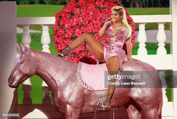 Nicki Minaj performs onstage at the 2018 BET Awards at Microsoft Theater on June 24, 2018 in Los Angeles, California.