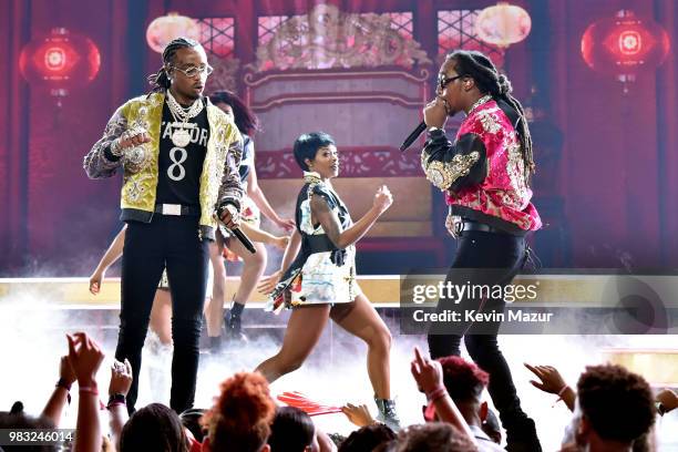 Quavo and Takeoff perform onstage at the 2018 BET Awards at Microsoft Theater on June 24, 2018 in Los Angeles, California.