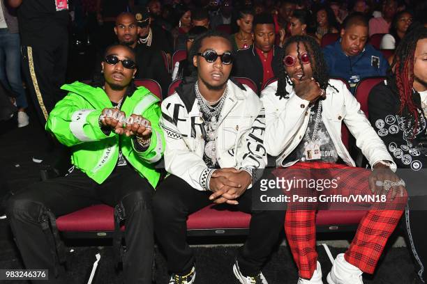 Quavo, Takeoff and Offset of Migos attend the 2018 BET Awards at Microsoft Theater on June 24, 2018 in Los Angeles, California.