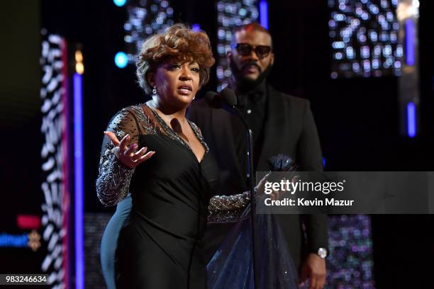 Honoree Anita Baker accepts the Lifetime Achievement Award onstage at the 2018 BET Awards at Microsoft Theater on June 24, 2018 in Los Angeles,...