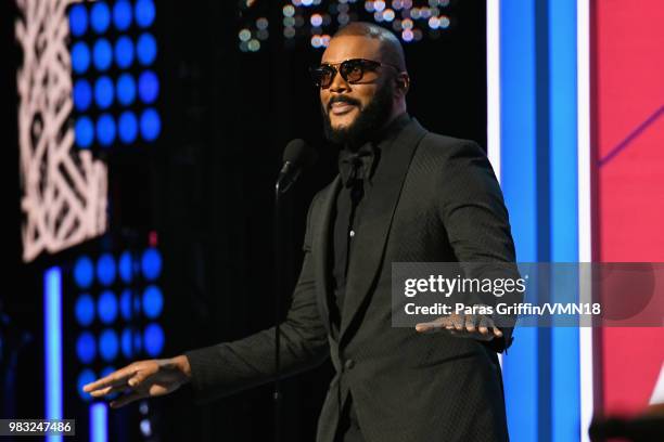 Tyler Perry speaks onstage at the 2018 BET Awards at Microsoft Theater on June 24, 2018 in Los Angeles, California.