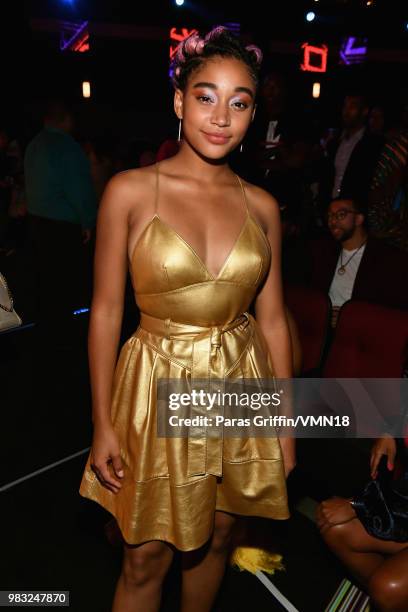 Amandla Stenberg attends the 2018 BET Awards at Microsoft Theater on June 24, 2018 in Los Angeles, California.