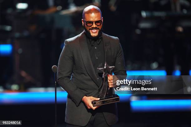 Tyler Perry speaks onstage at the 2018 BET Awards at Microsoft Theater on June 24, 2018 in Los Angeles, California.