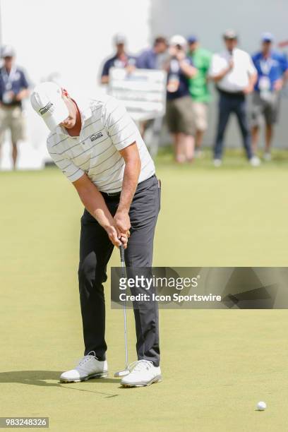 Steve Stricker attempts a birdie putt on eighteen during the final round of the American Family Insurance Championship Champions Tour golf tournament...