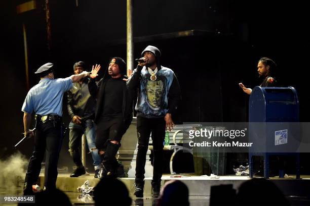 Meek Mill and Miguel perform onstage at the 2018 BET Awards at Microsoft Theater on June 24, 2018 in Los Angeles, California.