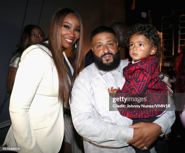 Yolanda Adams, DJ Khaled and Asahd Tuck Khaled are seen backstage at the 2018 BET Awards at Microsoft Theater on June 24, 2018 in Los Angeles,...