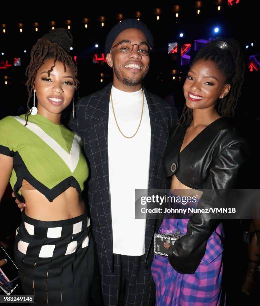 Chloe Bailey , Anderson .Paak and Halle Bailey are seen backstage at the 2018 BET Awards at Microsoft Theater on June 24, 2018 in Los Angeles,...