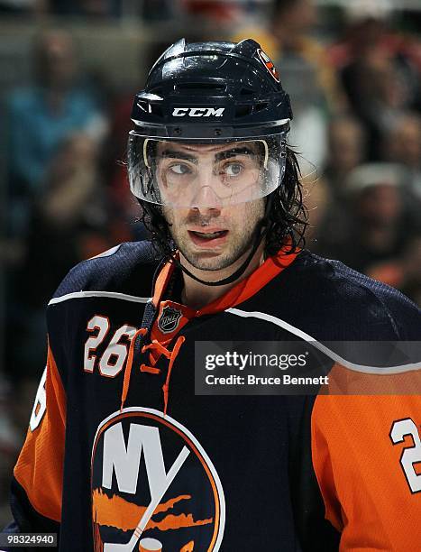 Matt Moulson of the New York Islanders skates against the Montreal Canadiens at Nassau Coliseum on April 6, 2010 in Uniondale, New York.
