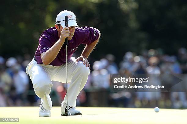 Mike Weir of Canada putts on the first hole during the first round of the 2010 Masters Tournament at Augusta National Golf Club on April 8, 2010 in...